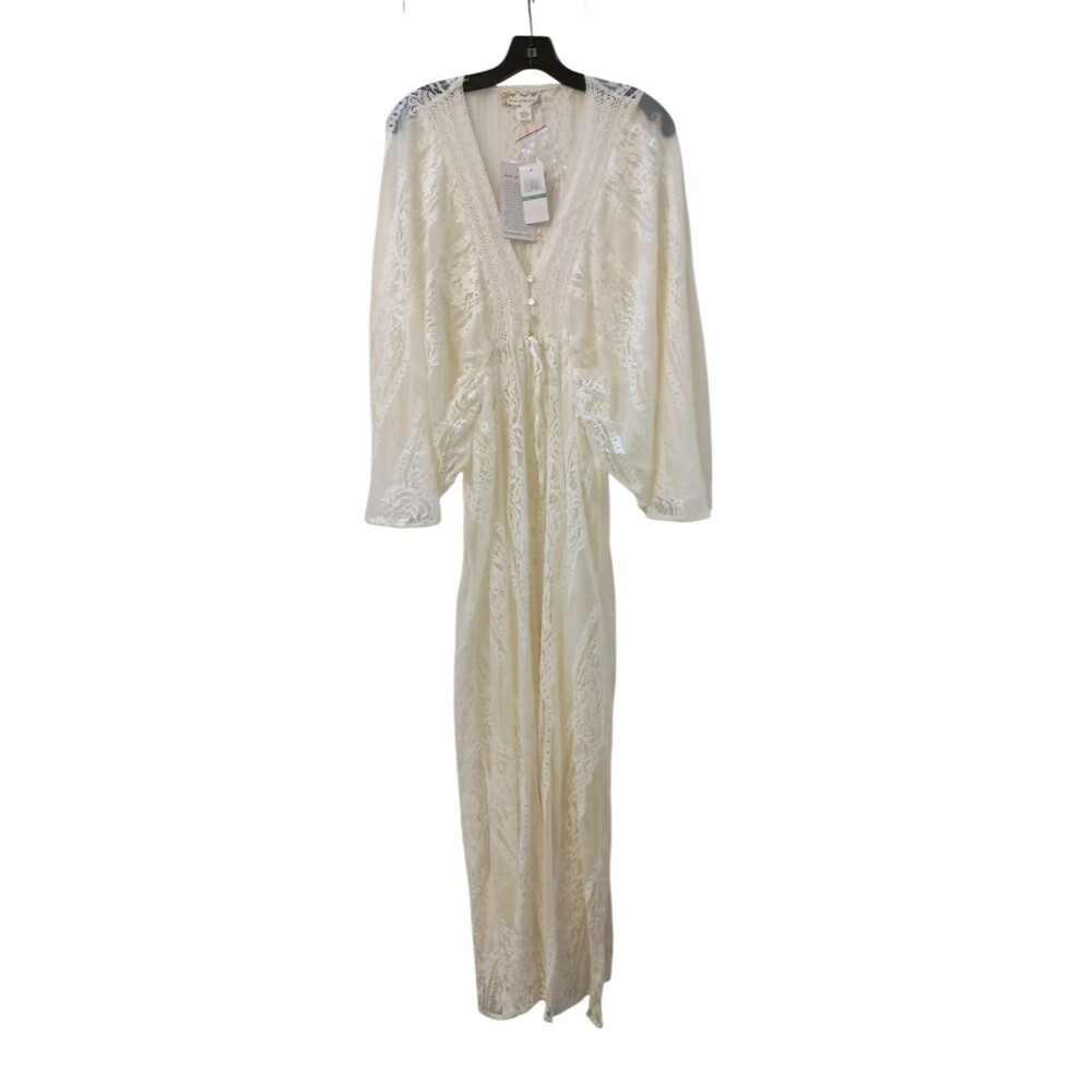 Band of the Free Lace Kimono Boho Duster Ivory Sheer Maxi Festival Beach Coverup - Picture 4 of 7